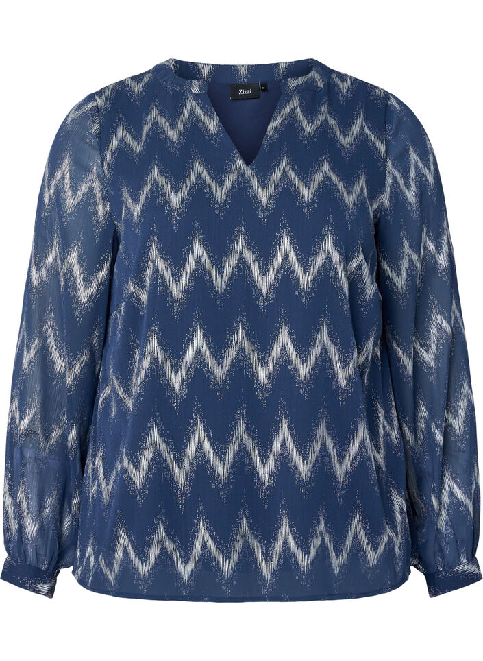 Chemisier imprimé avec décolleté en V, Bleu, Packshot image number 0