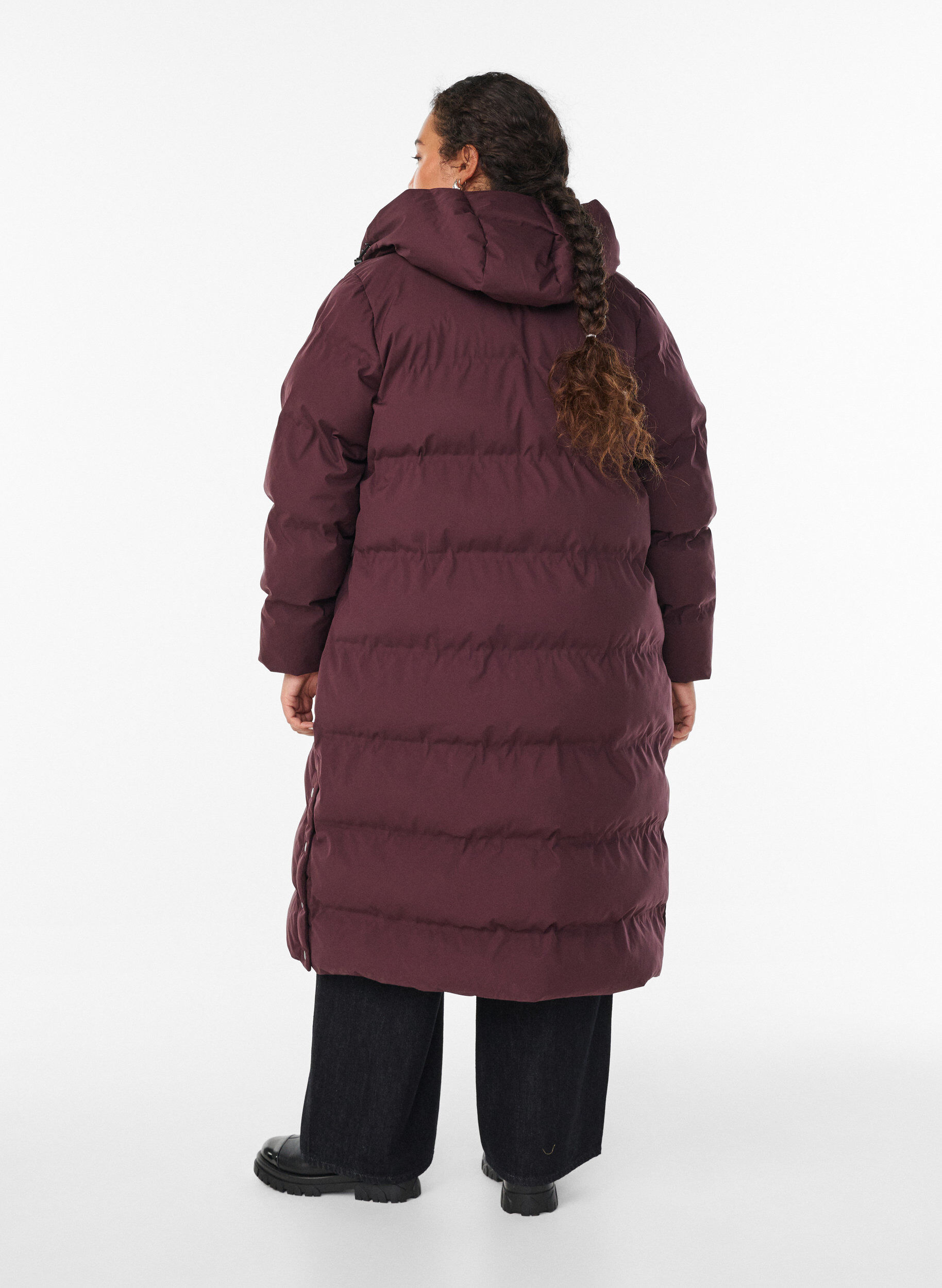 ZizziManteau d'hiver long et matelass&eacute; avec capuche, Bordeaux fonc&eacute;, Model image number 1