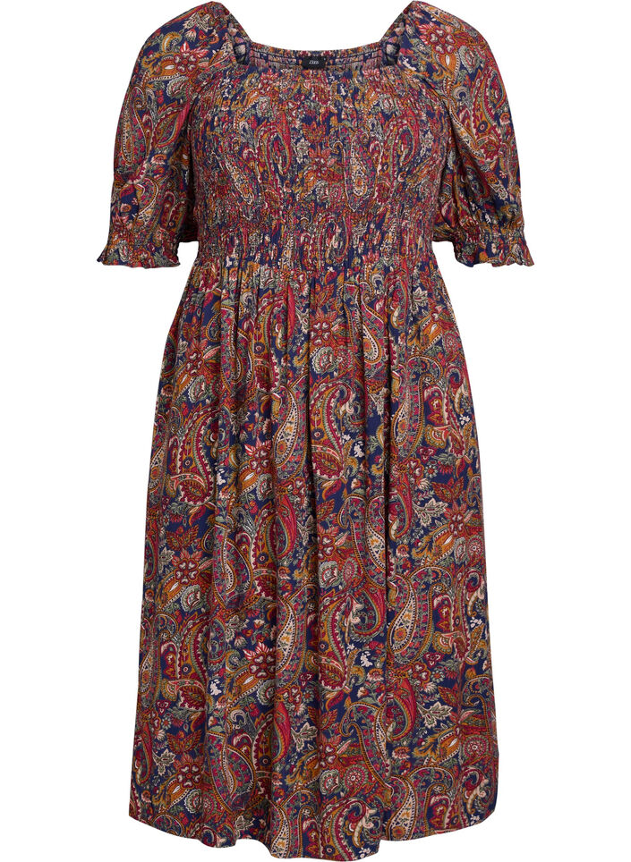 Robe d'&eacute;t&eacute; en viscose &agrave; imprim&eacute; paisley, Bleu, Packshot image number 0