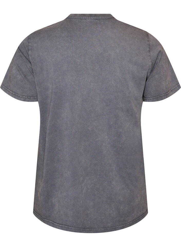 T-shirt en coton avec effet d&eacute;lav&eacute; et motif brod&eacute;, Gris, Packshot image number 1