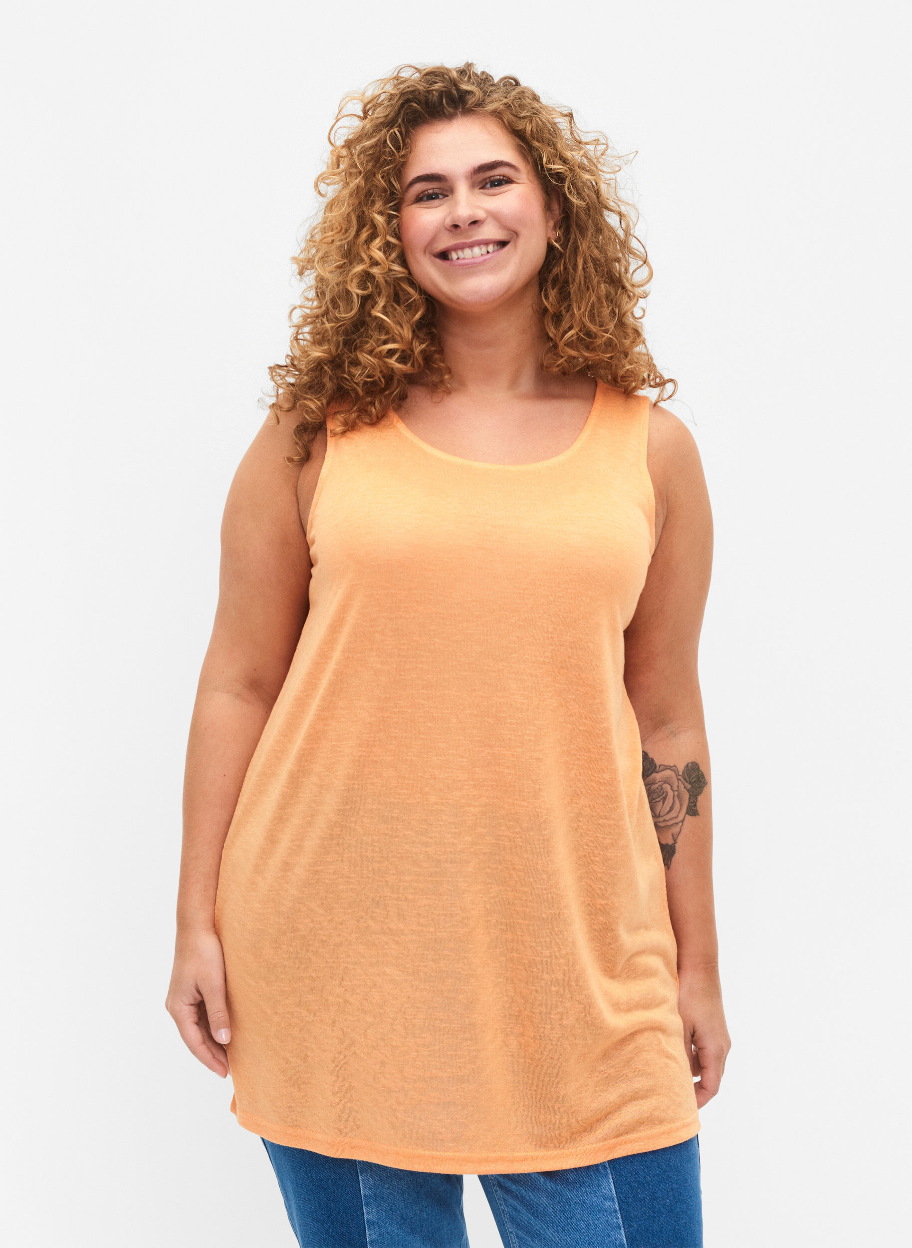 Zizzi Top avec structure et col rond, Mock Orange, Model image number 0