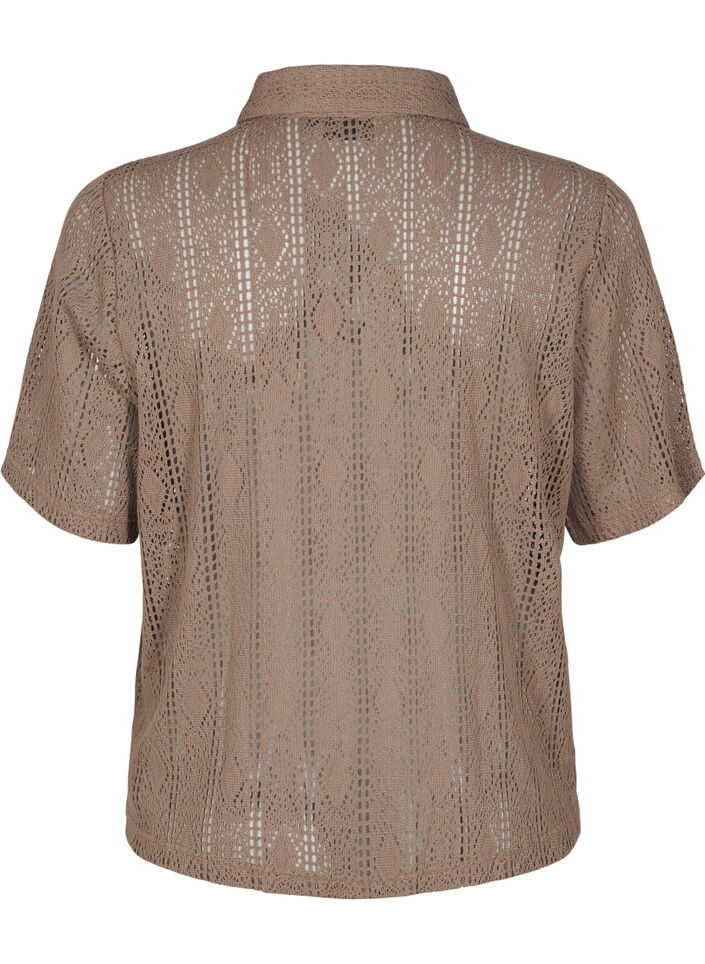 Chemise à manches courtes avec motif ajouré, Marron, Packshot image number 1