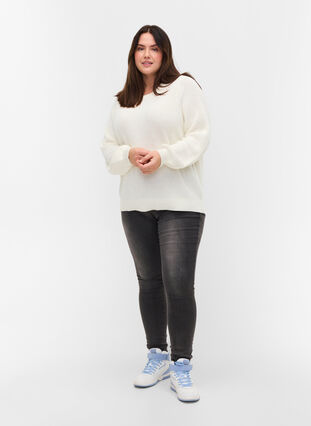 Pull en tricot à manches longues avec un motif de trous, Cloud Dancer Mel., Model image number 2