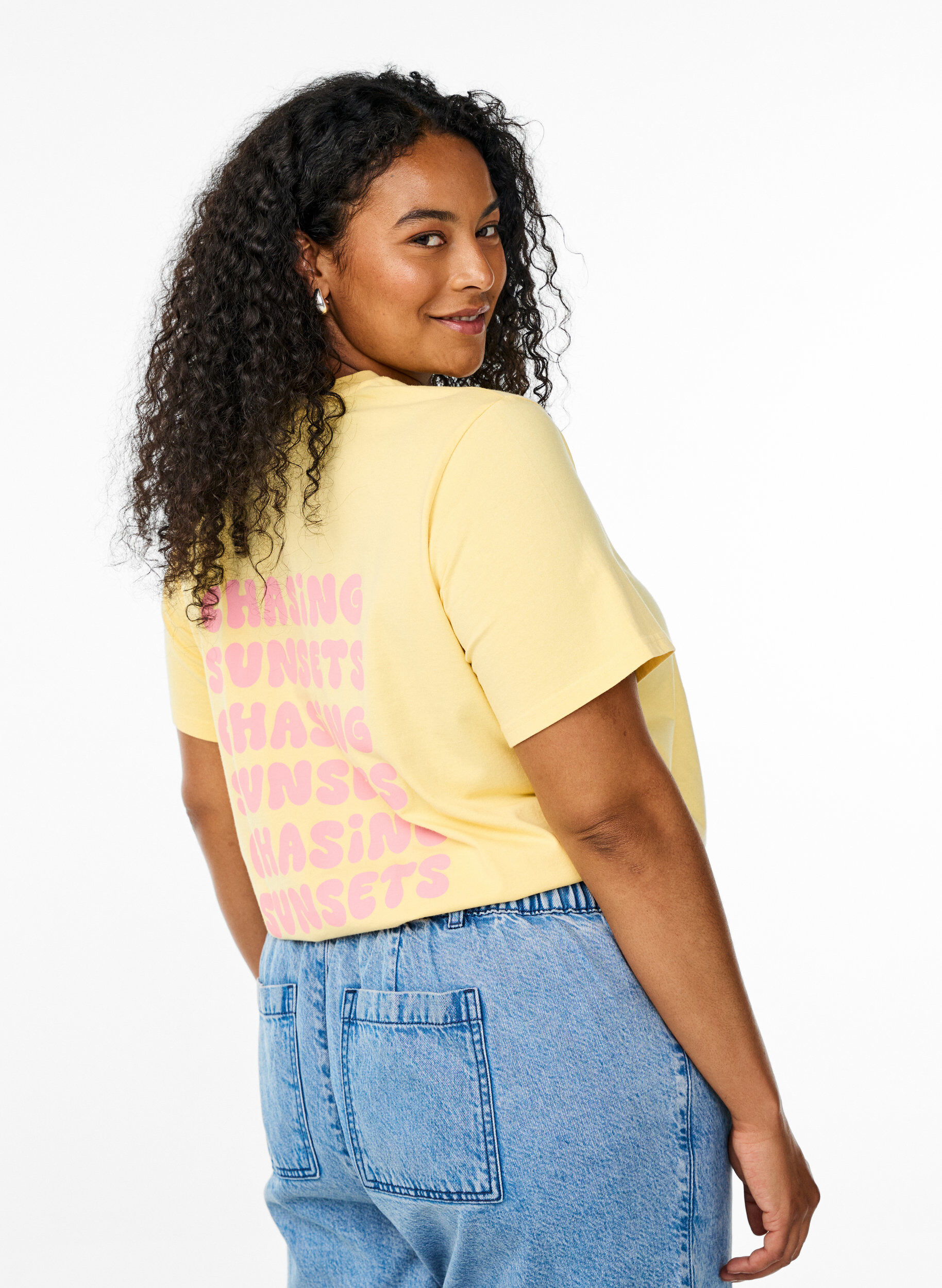 ZizziT-shirt en coton biologique avec impression au dos, Jaune clair, Model image number 2