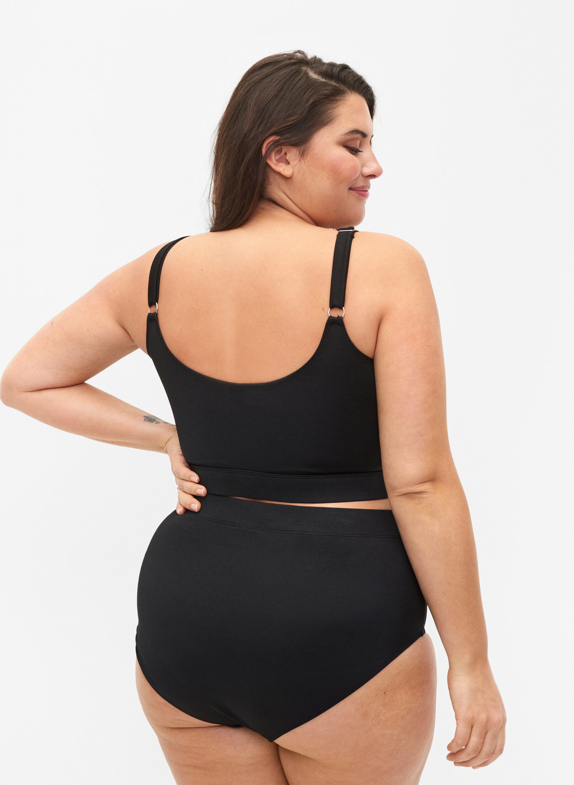 Zizzi Bas de bikini de couleur unie avec taille haute, Black, Model image number 1