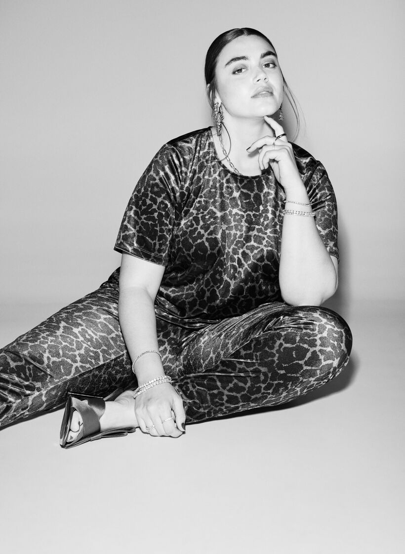 Haut à manches courtes en velours, Marron, Image