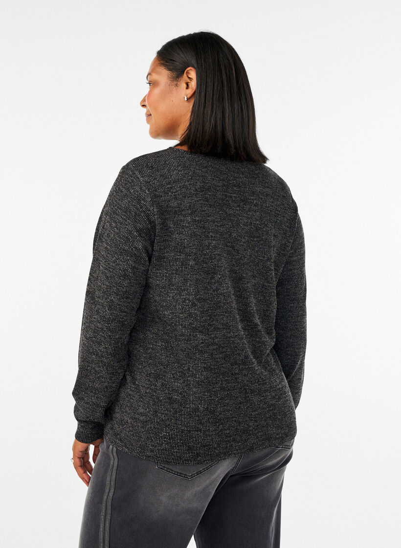 Blouse en jersey avec col en V et manches longues, Noir, Model image number 2