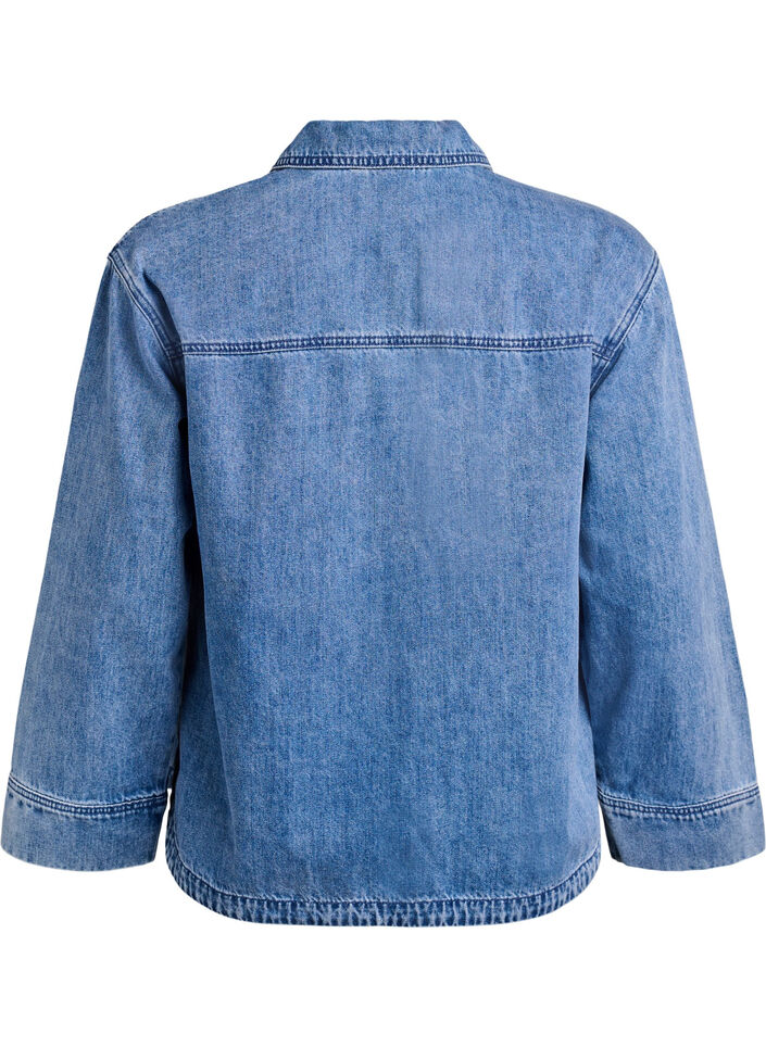 Blouse ample en jean avec col et décolleté en V, Bleu Clair, Packshot image number 1