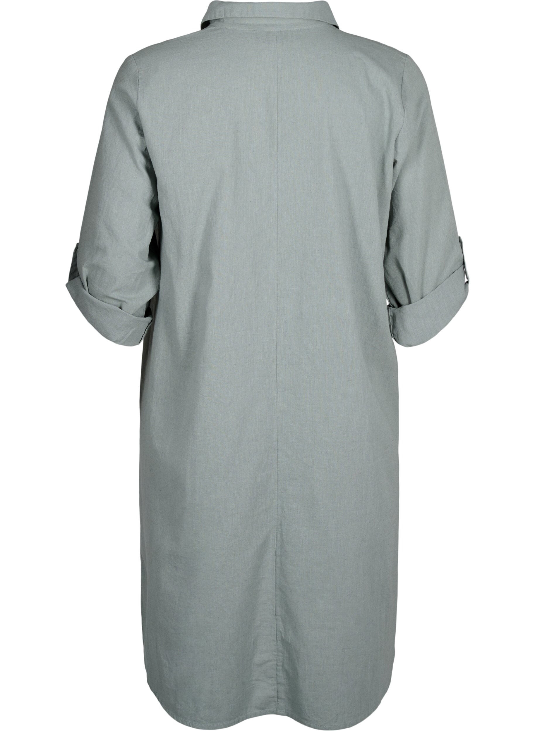 Zizzi Robe &agrave; col en V en coton et en lin, Chinois Green, Packshot image number 1