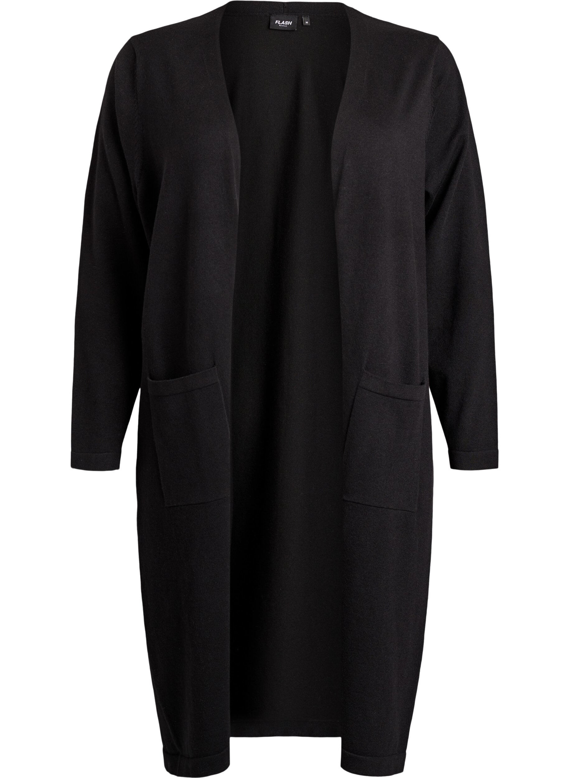 ZizziCardigan long ouvert avec poches, Noir, Packshot image number 0
