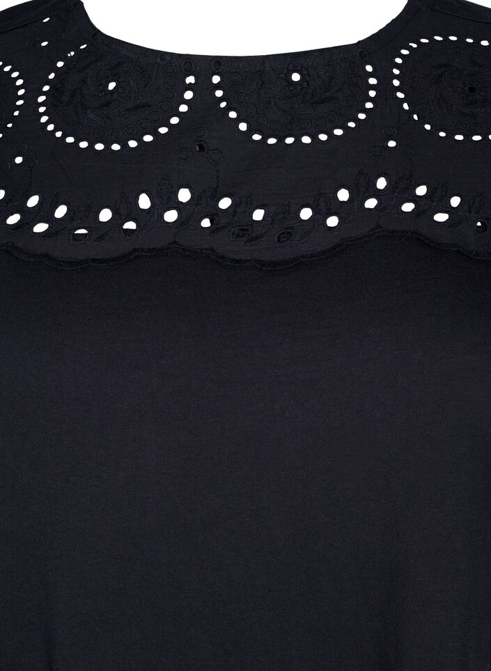 T-shirt en coton biologique avec broderie anglaise, Black, Packshot image number 2