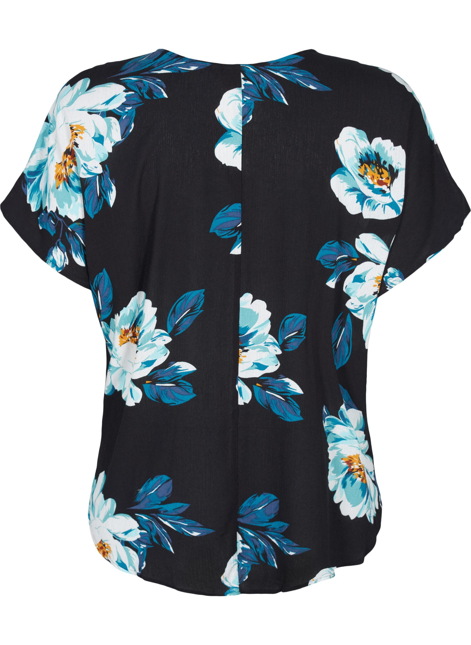 Zizzi Blouse en viscose &agrave; manches courtes avec imprim&eacute; floral, Black Big Flower, Packshot image number 1