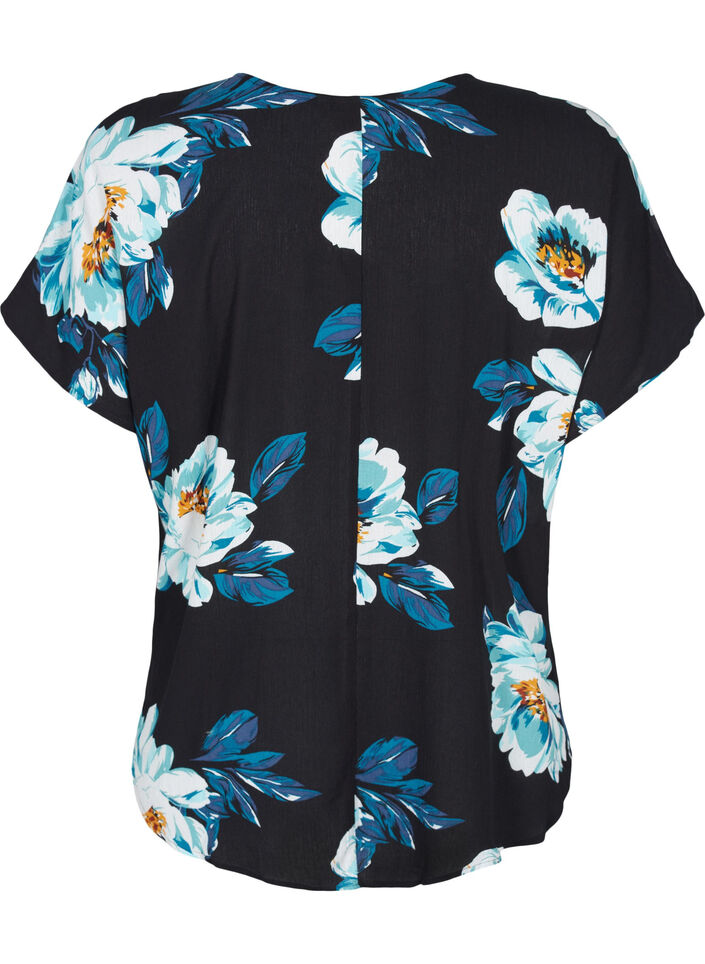 Blouse en viscose à manches courtes avec imprimé floral, Black Big Flower, Packshot image number 1