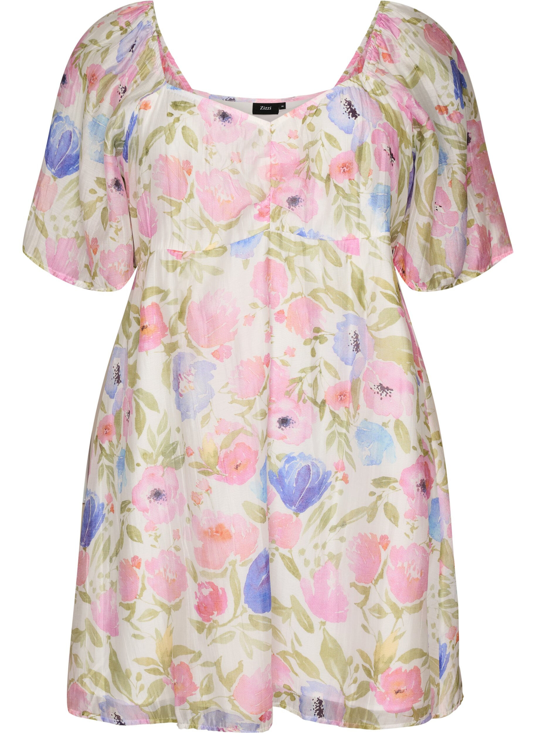 Zizzi Robe empire &agrave; imprim&eacute; floral avec un large d&eacute;collet&eacute; en V, Blanc, Packshot image number 0