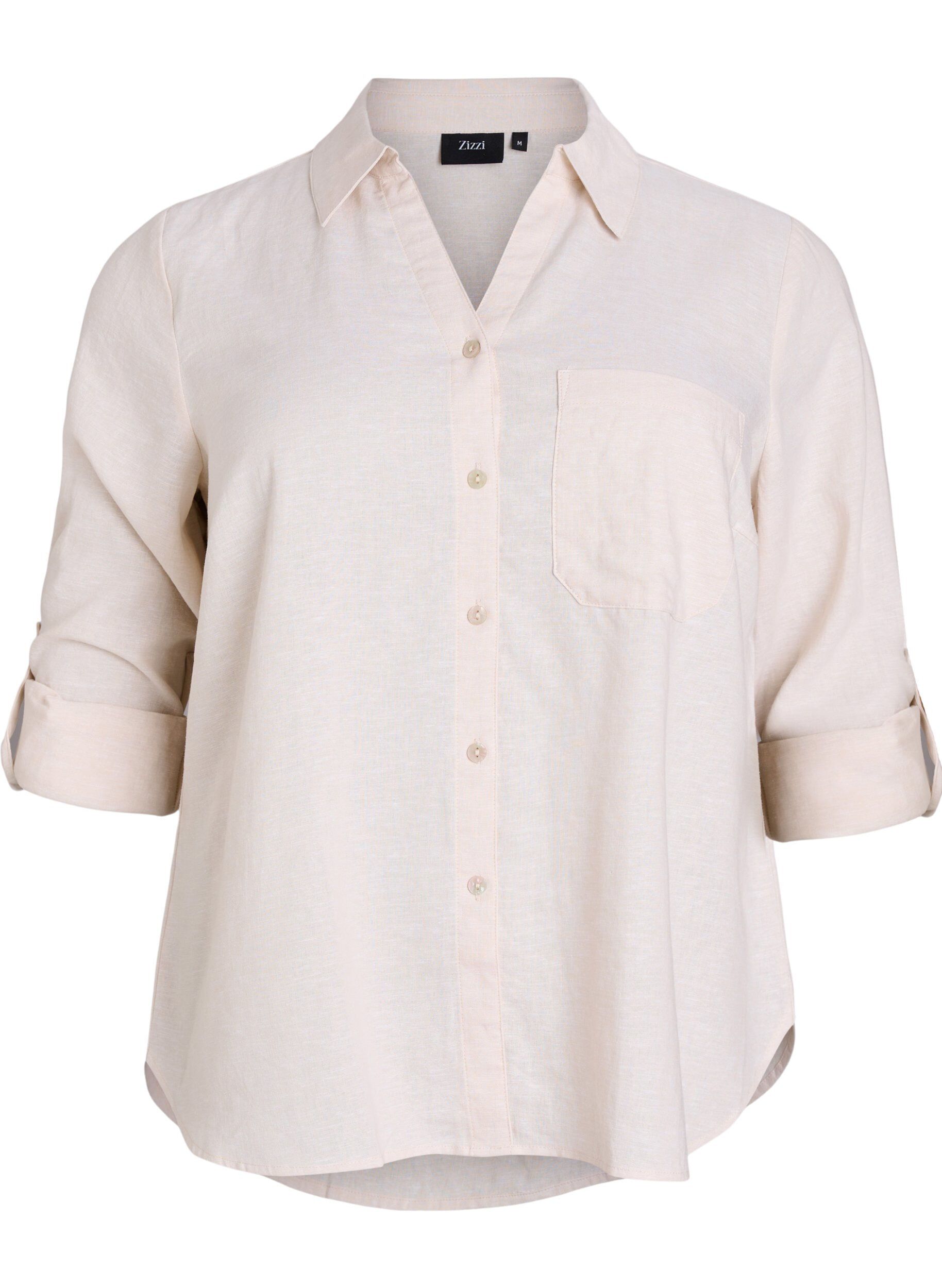 Zizzi Chemise en lin et viscose avec manches 3/4, Beige, Packshot image number 0