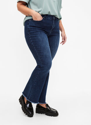 Jeans bootcut Ellen avec bord brut, Blue denim, Model image number 2