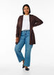 Long cardigan tricot&eacute; en m&eacute;lange de viscose, Marron, Model image number 1