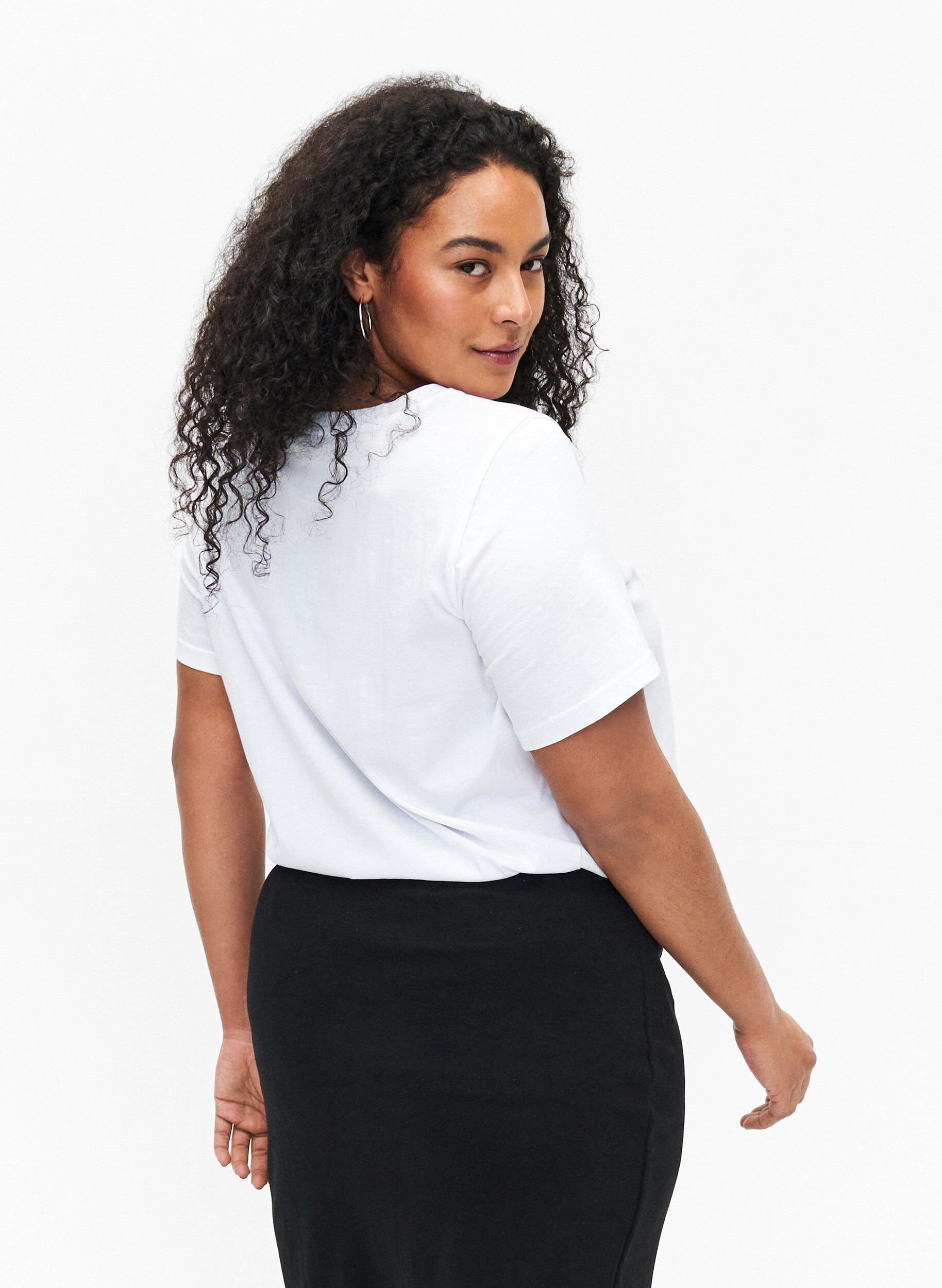 Zizzi T-shirt en coton avec imprim&eacute; texte, B. White w. Paris, Model image number 1