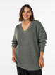Blouse longue en maille c&ocirc;tel&eacute;e avec col en V, Vert fonc&eacute;, Model image number 0