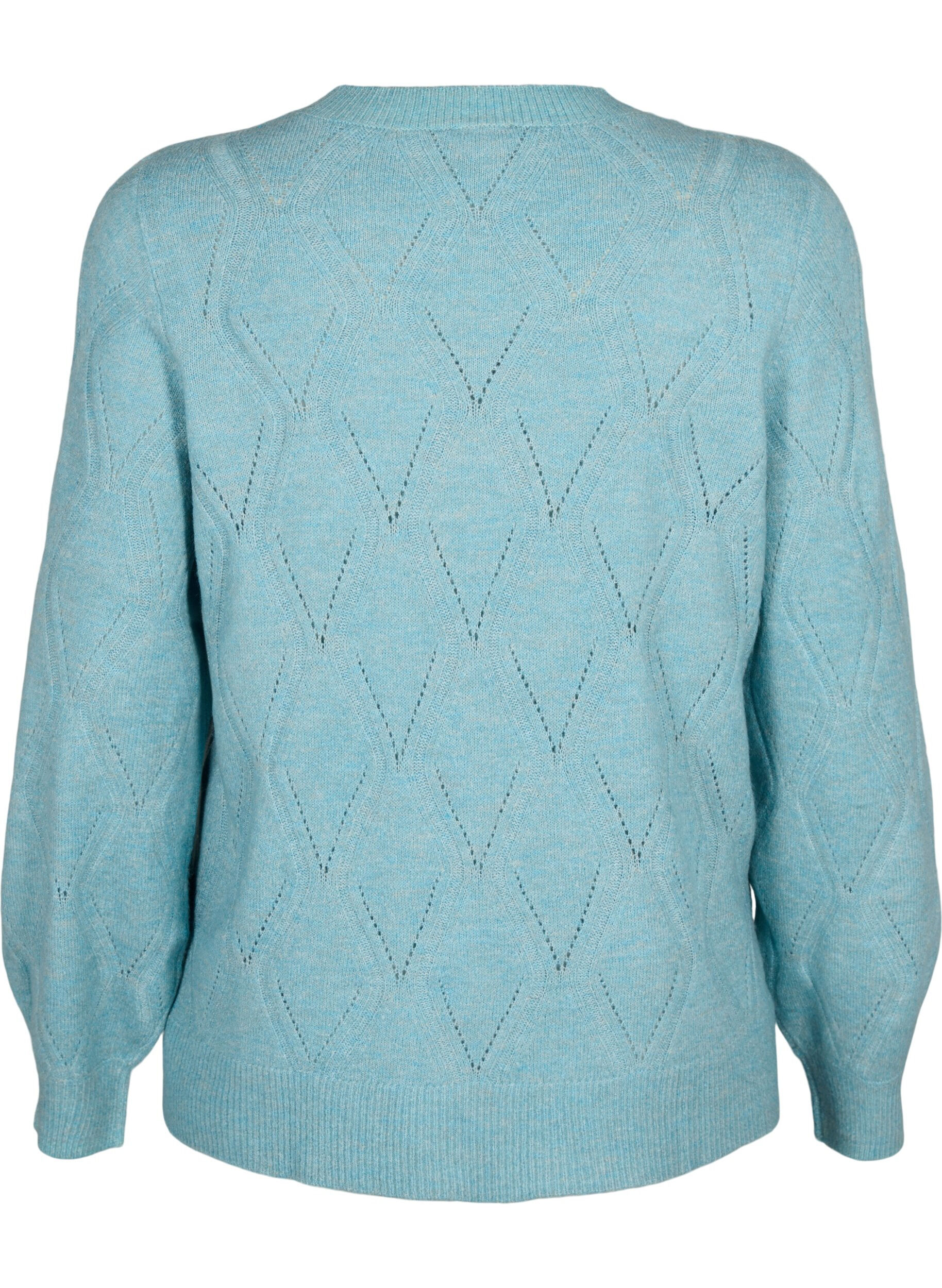 Zizzi Pull en tricot avec motif &agrave; trous, Reef Waters Mel., Packshot image number 1