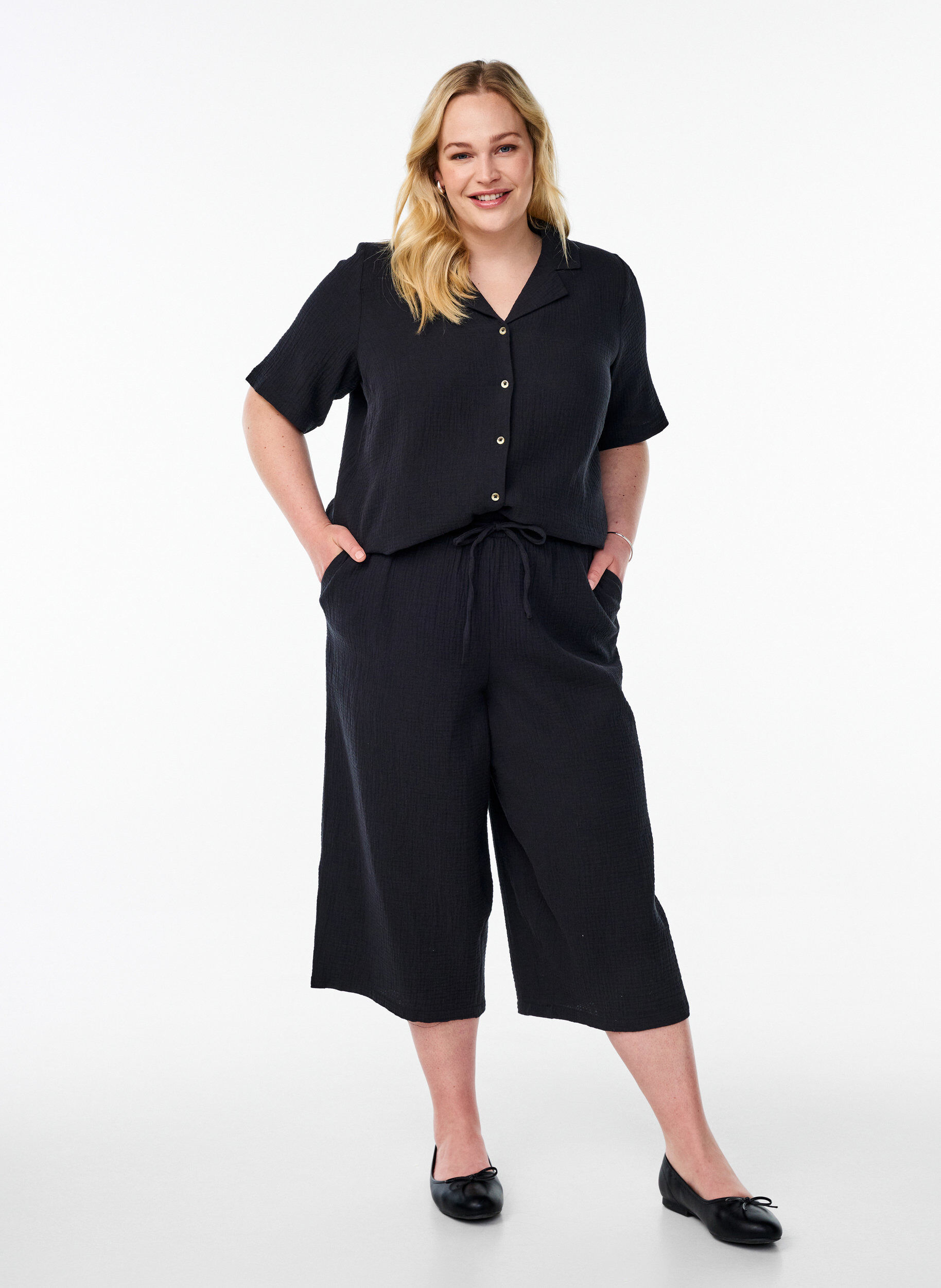 ZizziPantalon culotte taille haute, Noir, Model image number 0
