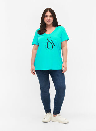 T-shirt en coton avec imprimé, Turquoise SUN, Model image number 2