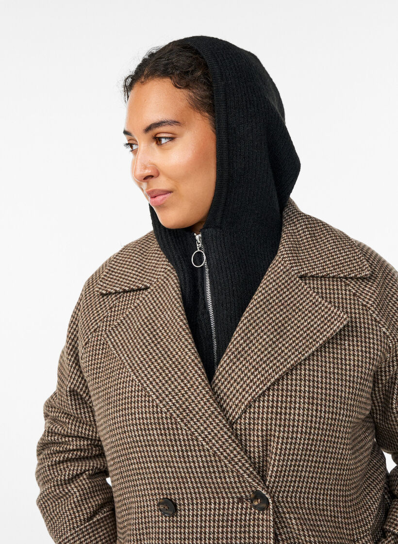 Cagoule en maille côtelée avec zip, Noir, Model image number 0