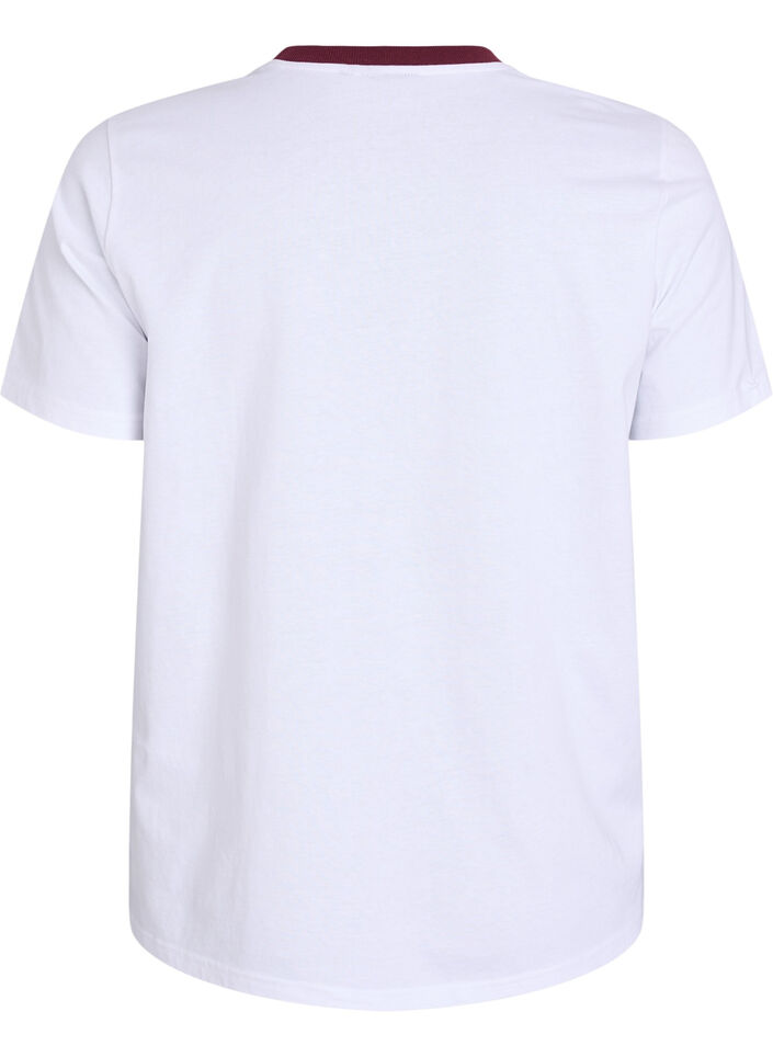 T-shirt avec imprimé de texte et bordure contrastée, Blanc, Packshot image number 1
