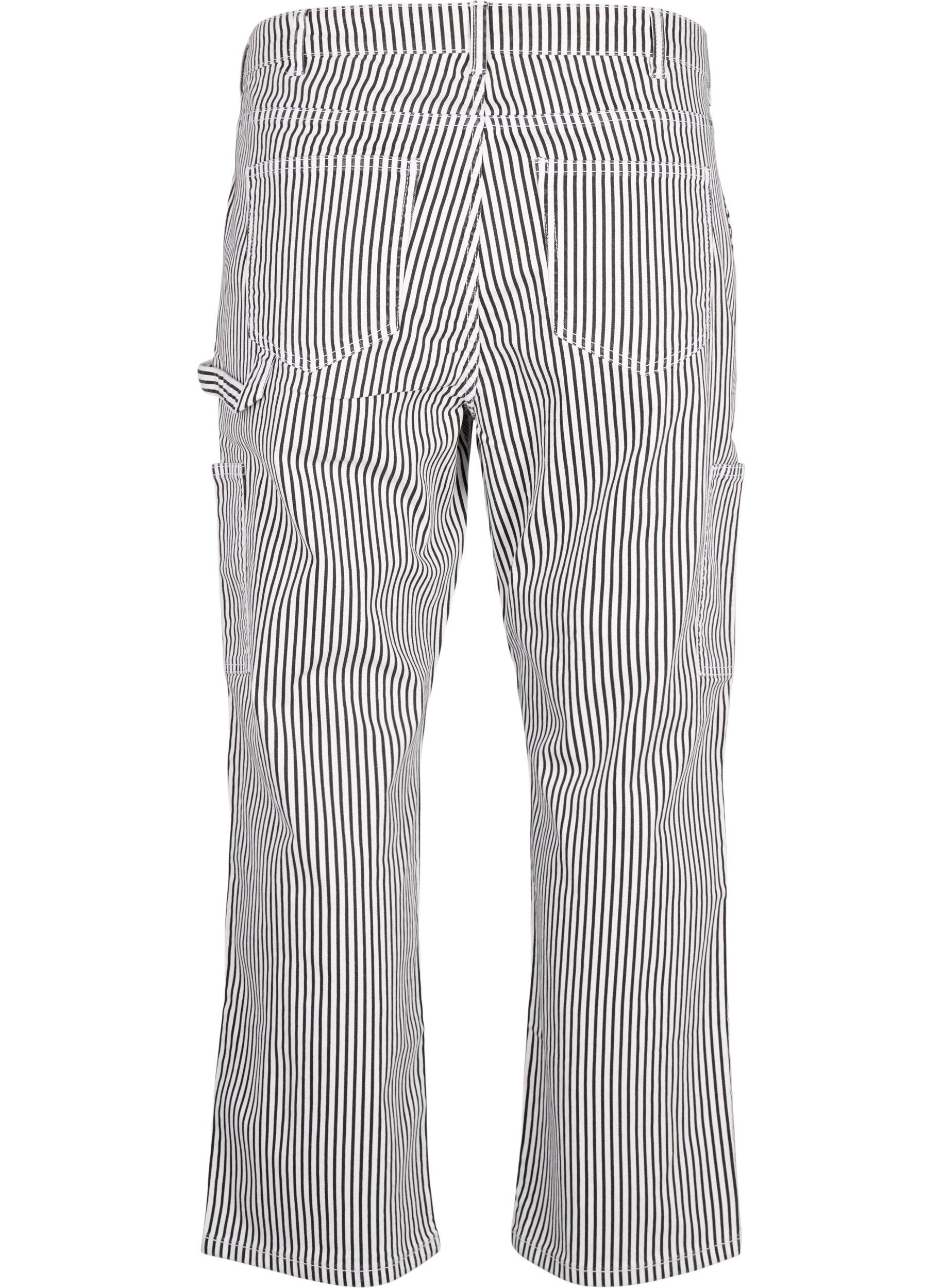 Zizzi Jean cargo &agrave; rayures avec une coupe droite, Black White Stripe, Packshot image number 1