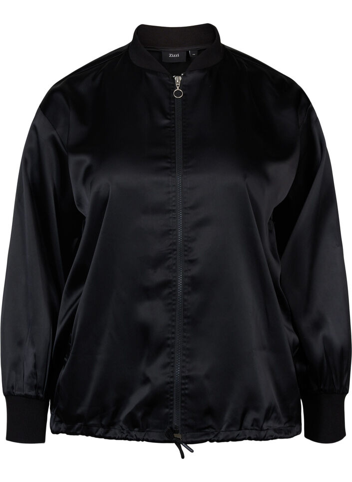 Blouson bomber à fermeture éclair et à cordons, Black, Packshot image number 0