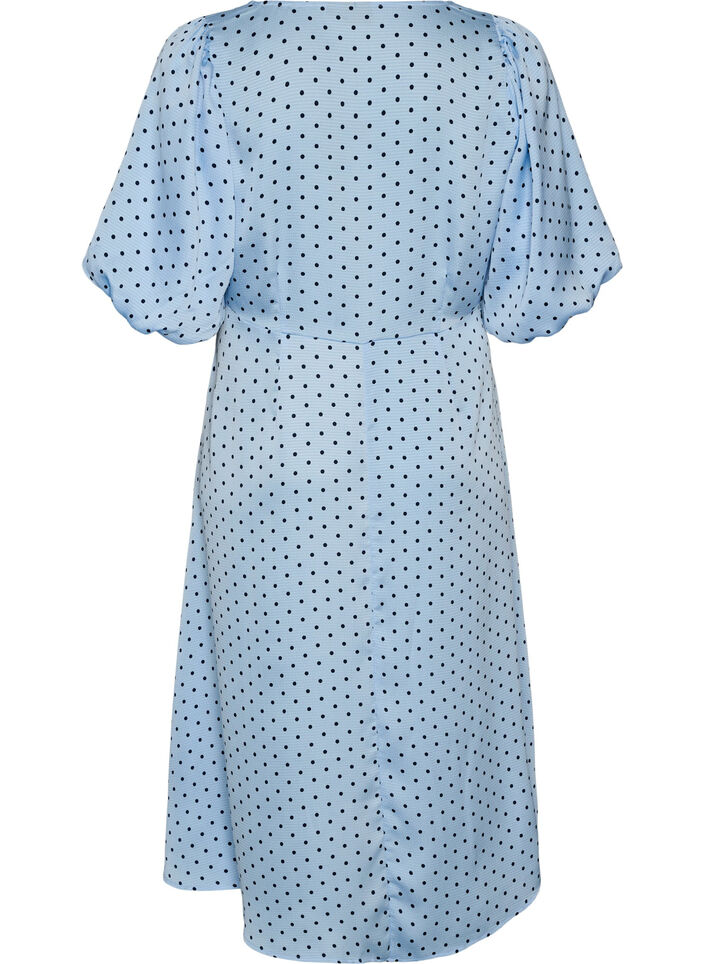 Robe midi &agrave; pois avec encolure carr&eacute;e, Bleu Clair, Packshot image number 1