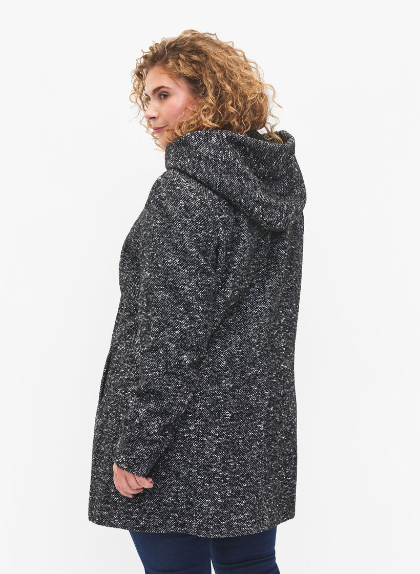 Manteau bouclé en laine, Black Mel., Model image number 1