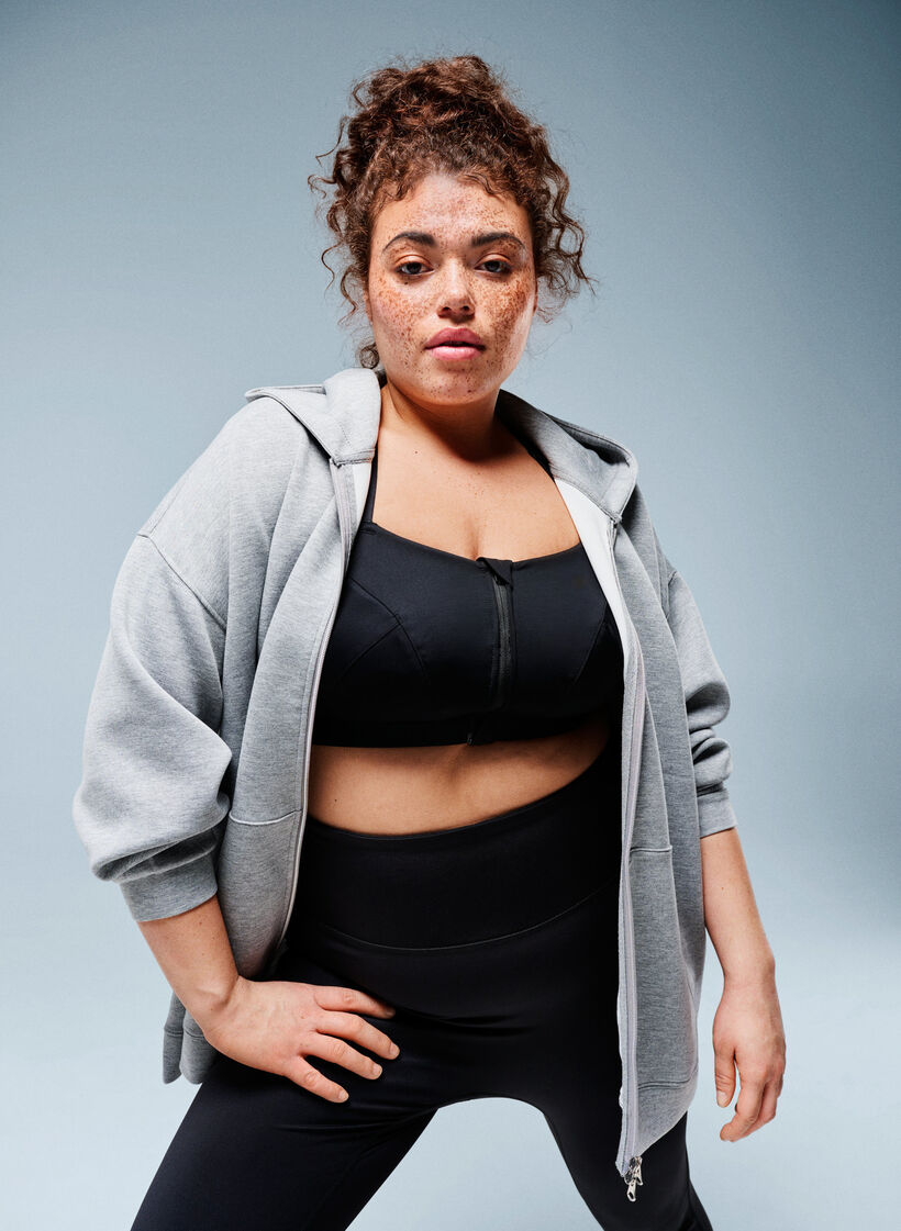 Sweat &agrave; capuche en scuba avec zip et poches, Gris, Image image number 0