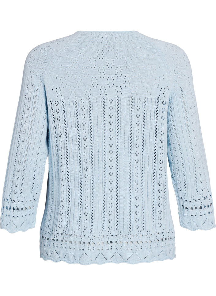 Top en maille avec broderie eyelet et manches 3/4, Bleu Clair, Packshot image number 1