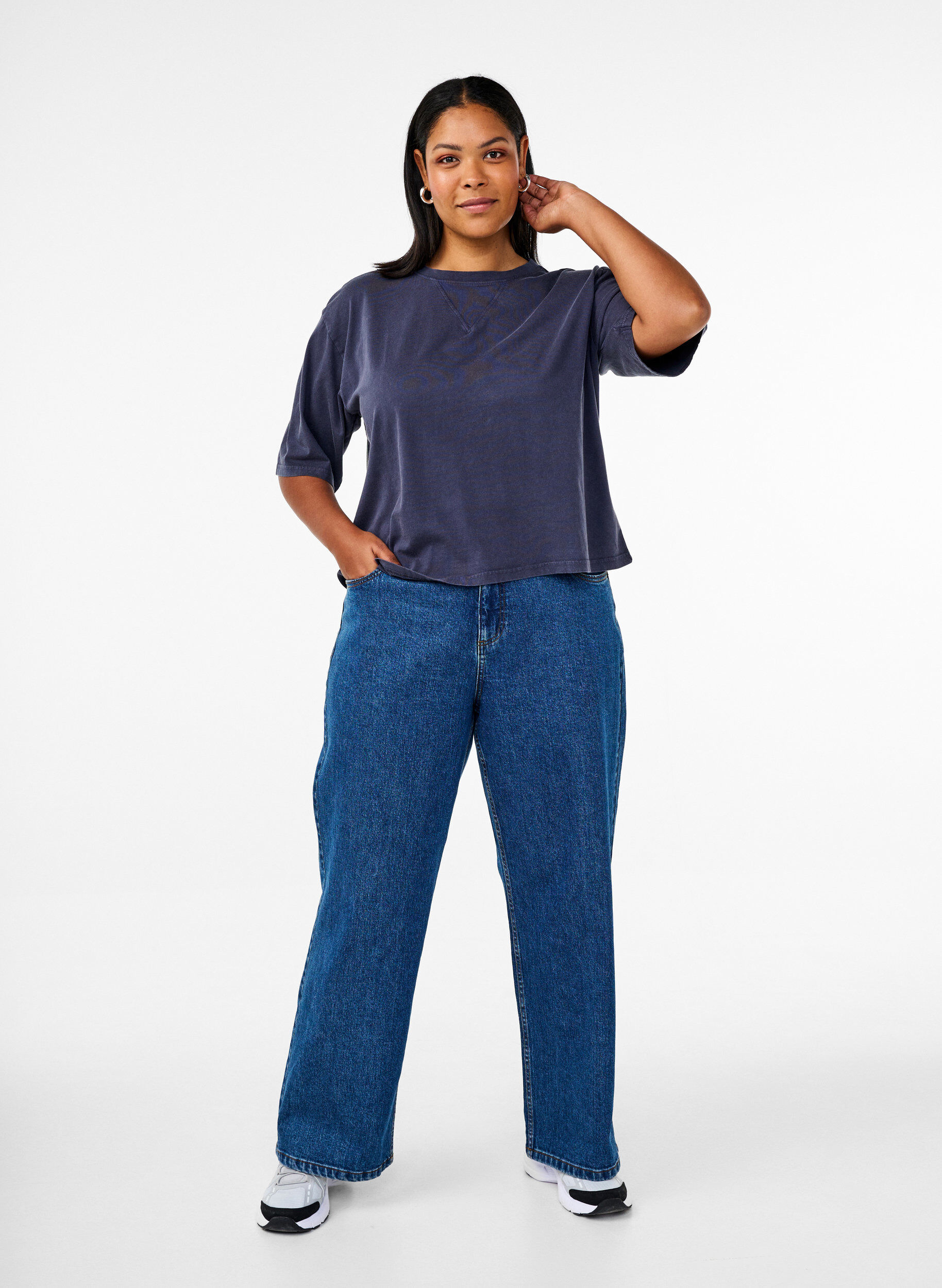 Zizzi T-shirt boxy en coton bio, Bleu, Model image number 1