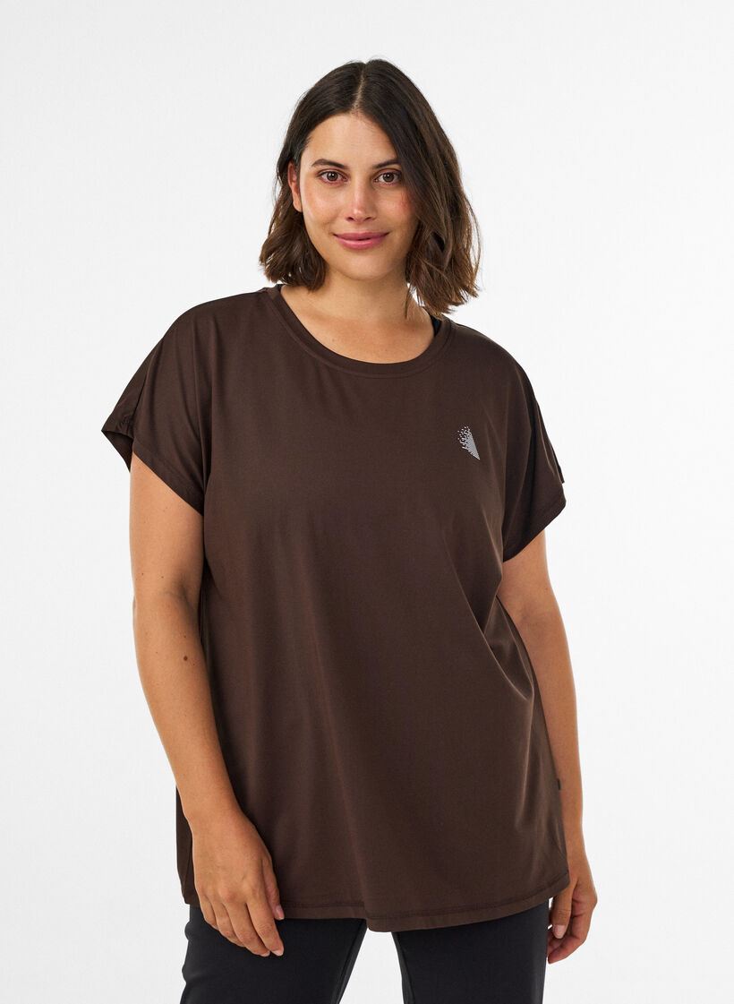 T-shirt de sport couleur unie, Marron, Model image number 0