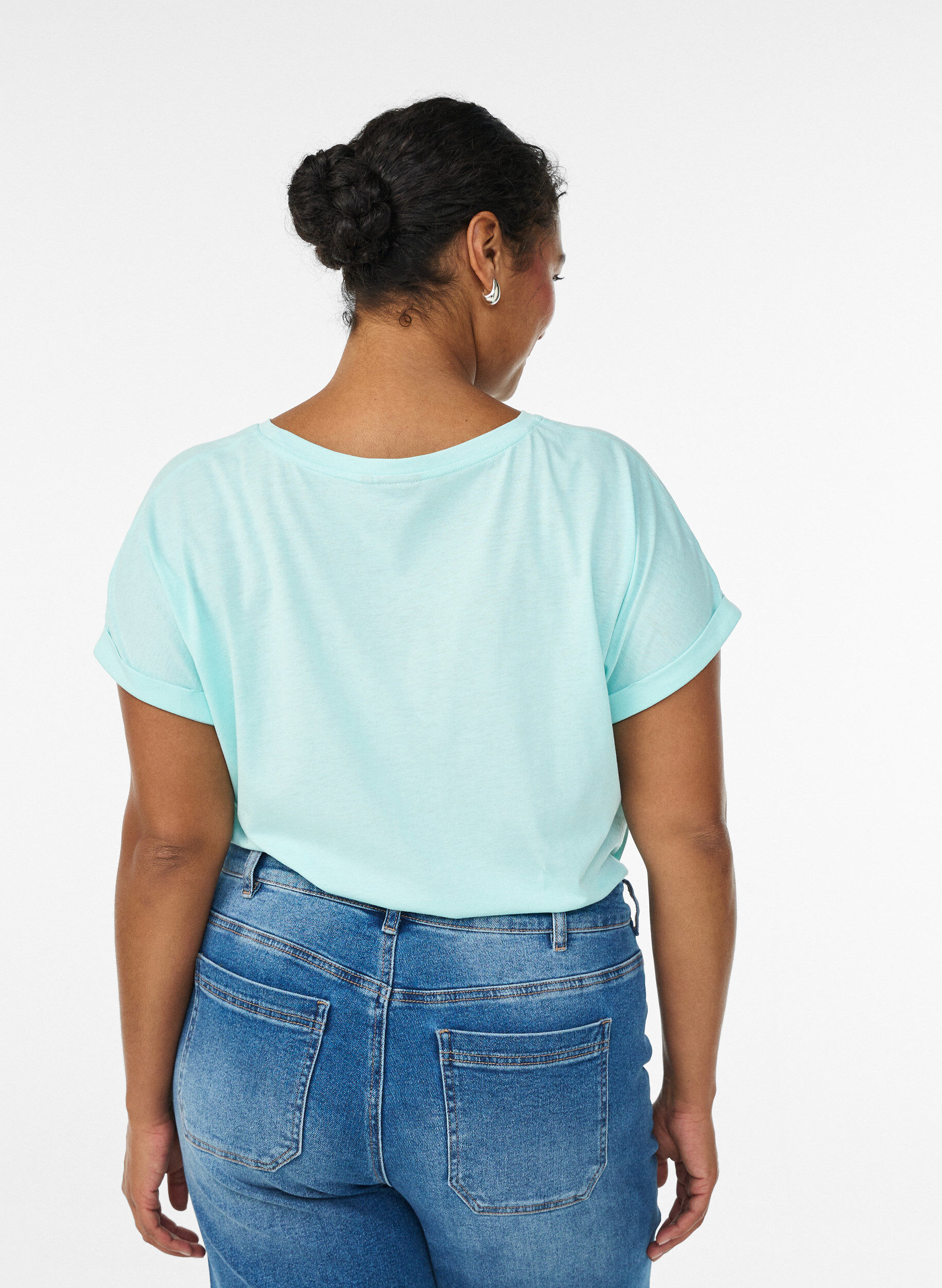ZizziT-shirt &agrave; manches courtes en coton m&eacute;lang&eacute;, Turquoise, Model image number 2