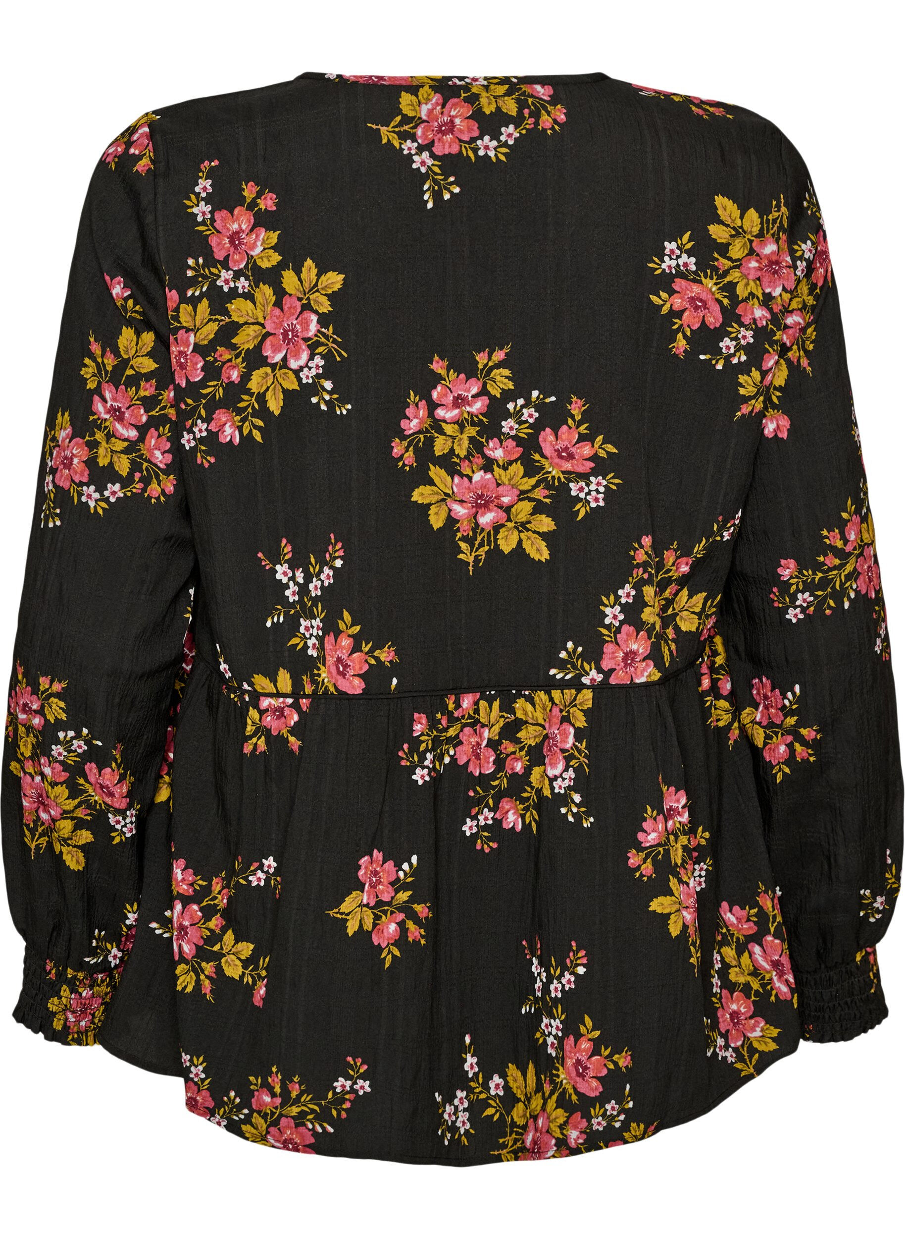 ZizziChemisier &agrave; manches longues avec imprim&eacute; floral, Noir, Packshot image number 1