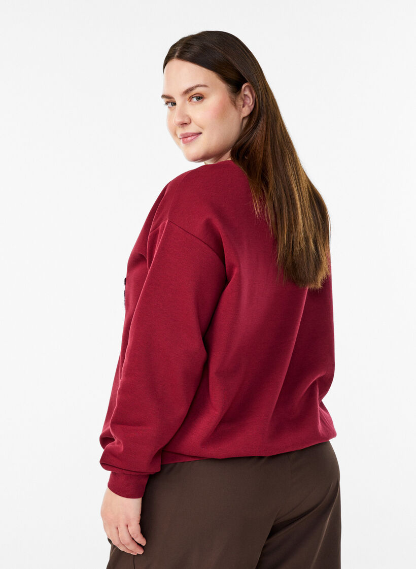 Sweat avec inscription en bouclette, Bordeaux fonc&eacute;, Model image number 2