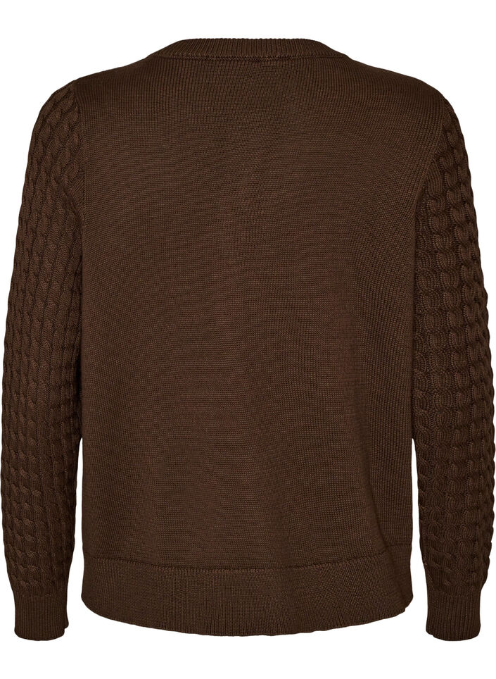 Cardigan en maille torsad&eacute;e avec boutons dor&eacute;s, Marron, Packshot image number 1