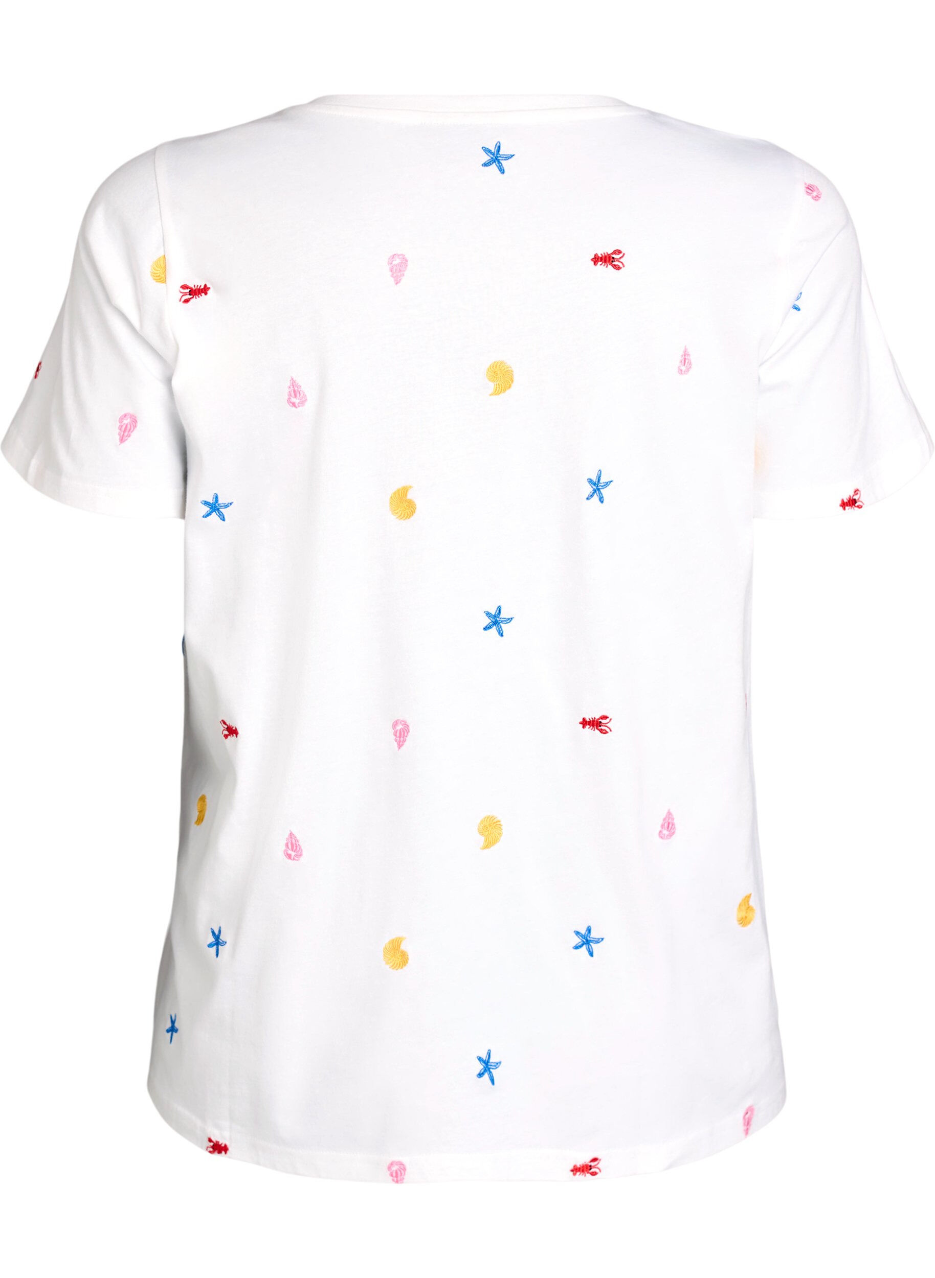 ZizziT-shirt en coton biologique avec motifs brod&eacute;s, Blanc, Packshot image number 1