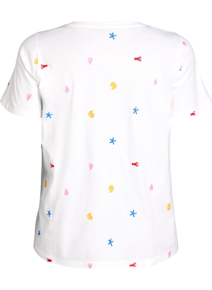 T-shirt en coton biologique avec motifs brod&eacute;s, Blanc, Packshot image number 1