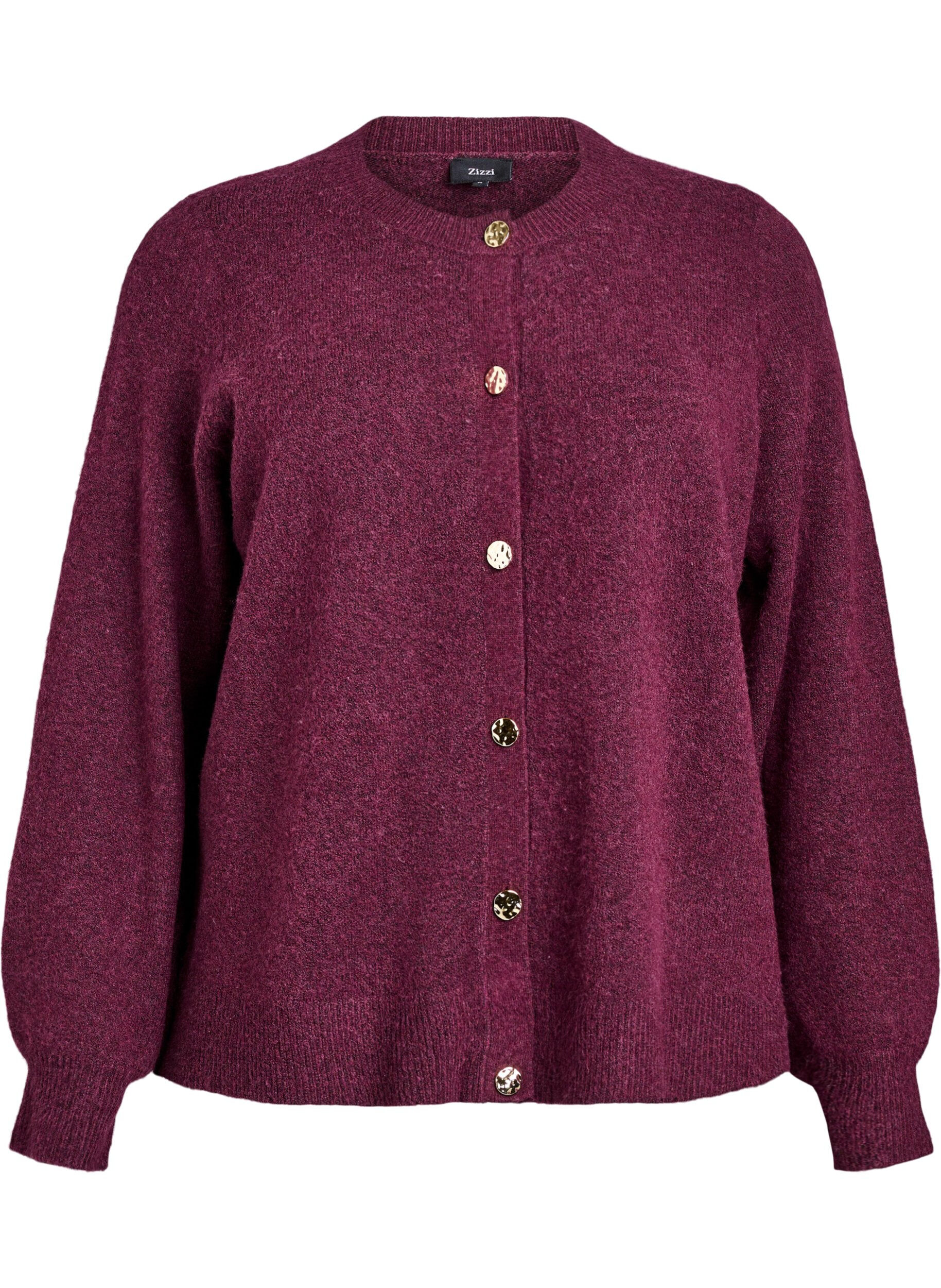 Zizzi Cardigan en maille douce avec boutons dor&eacute;s, Bordeaux fonc&eacute;, Packshot image number 0