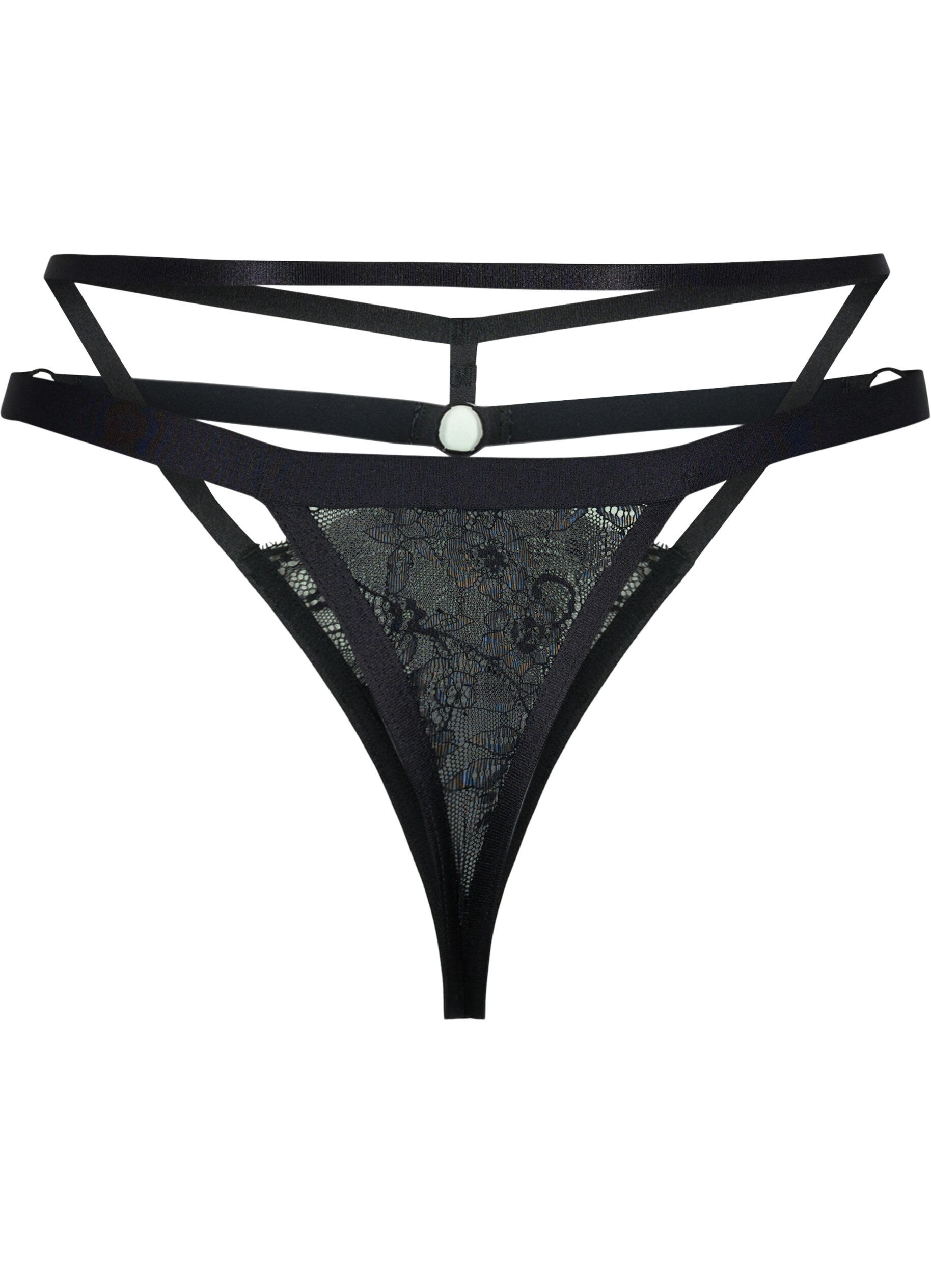 Zizzi String avec ficelle et dentelle, Black, Packshot image number 1