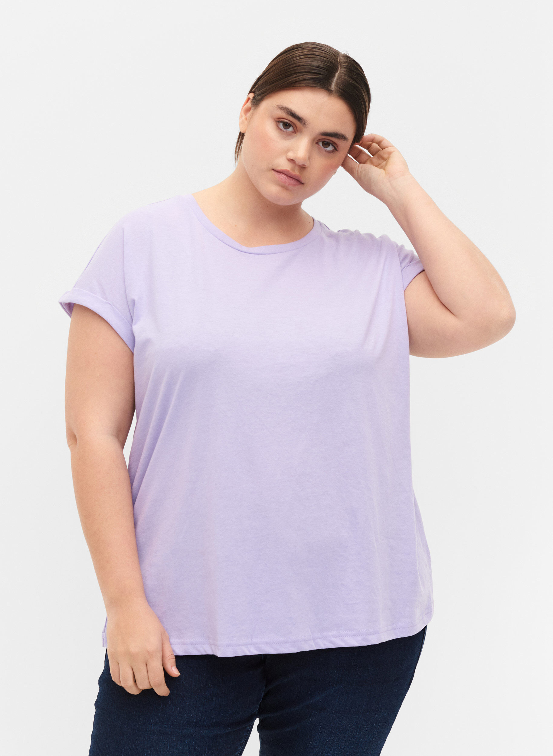 ZizziT-shirt &agrave; manches courtes en coton m&eacute;lang&eacute;, Violet, Model image number 0