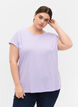 T-shirt &agrave; manches courtes en coton m&eacute;lang&eacute;, Violet, Model image number 0