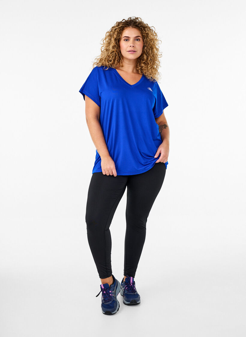 T-shirt de sport ample avec col en v, Bleu, Model image number 1