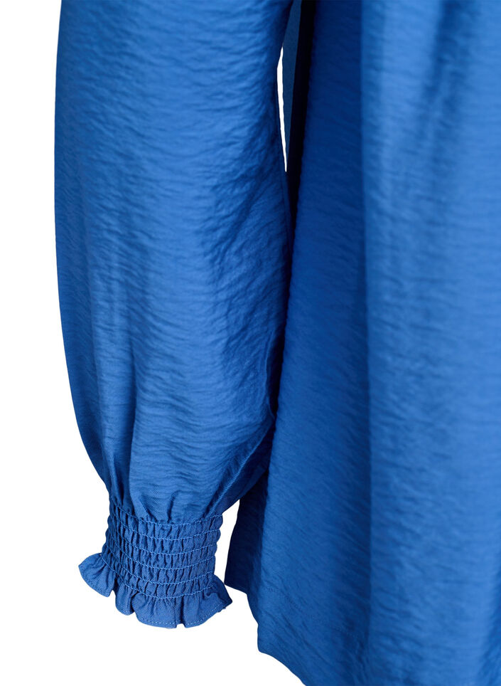 Blouse en viscose avec smock et d&eacute;tails fronc&eacute;s, Bleu, Packshot image number 3