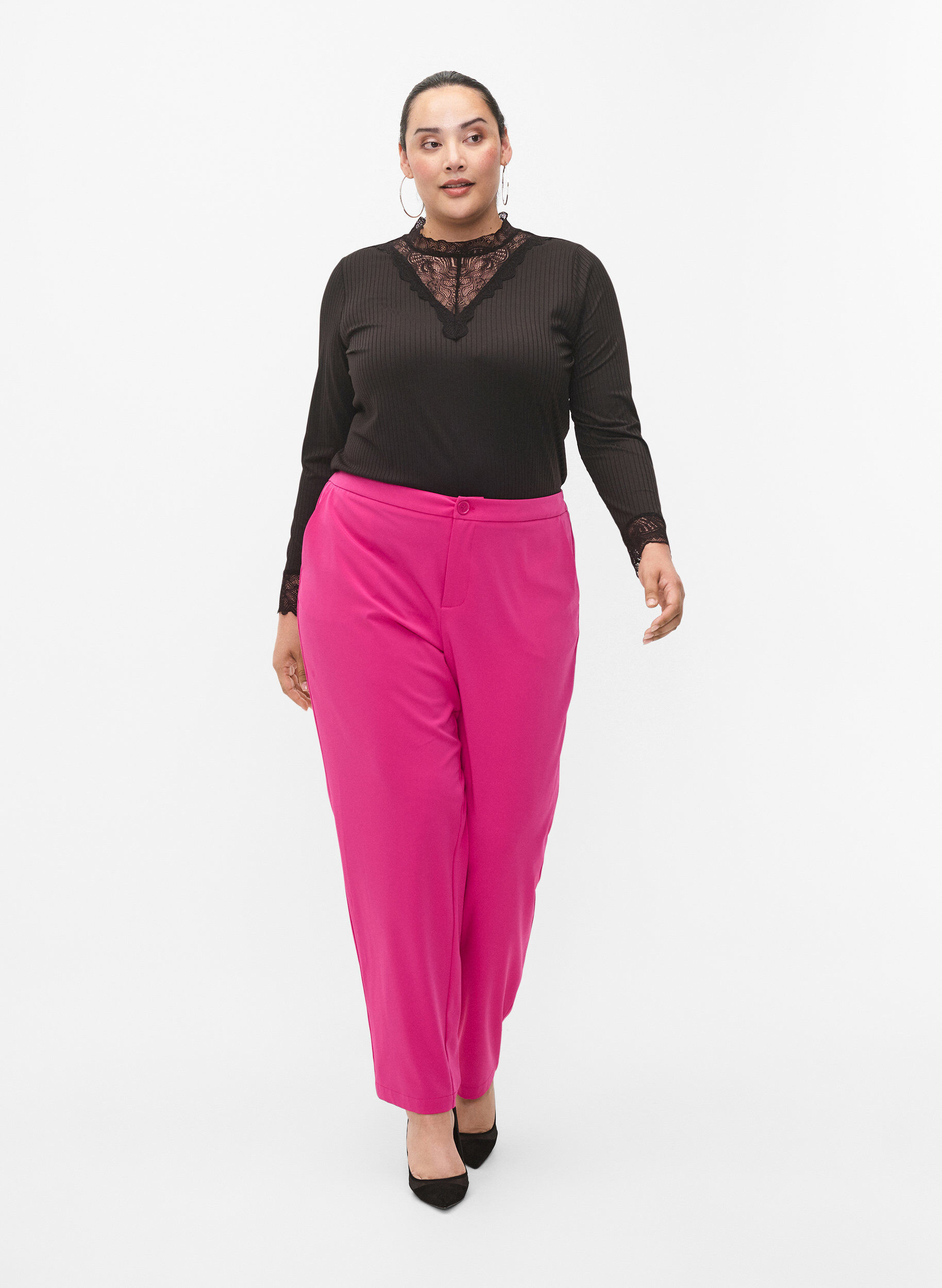 Zizzi Blouse avec de la dentelle et des manches longues, Black, Model image number 3