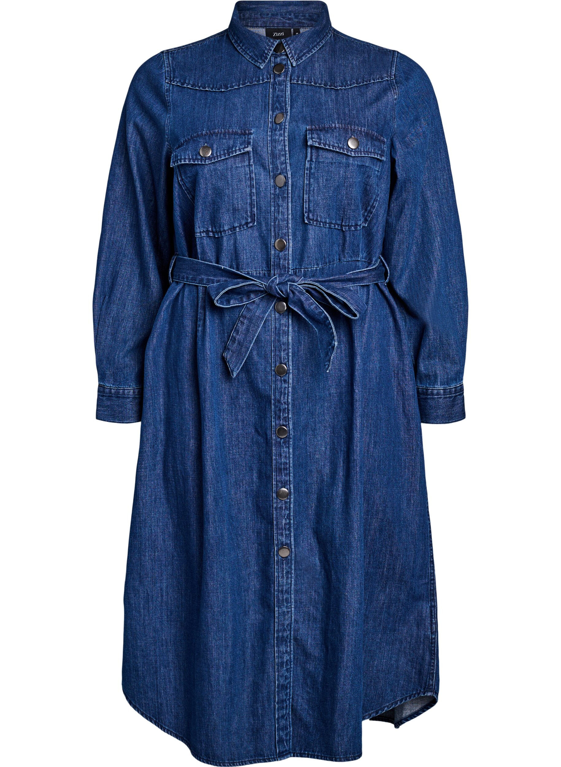 Robe midi en jean avec ceinture &agrave; nouer